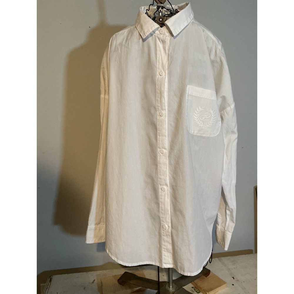 PINK Victoria's Secret White Cotton Button Down Shirt Embroidered Crest Logo M